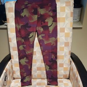 LuLaRoe Dachshund Doxie Green/Purple Abstract Print Leggings Size OSFM